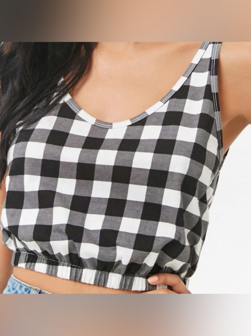 Forever 21 Black and White Gingham Crop Tank